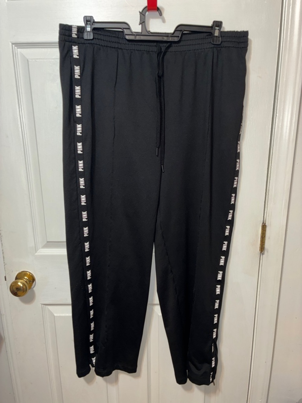 PINK Victoria's Secret Black Jogger Pants with White Logo Tape